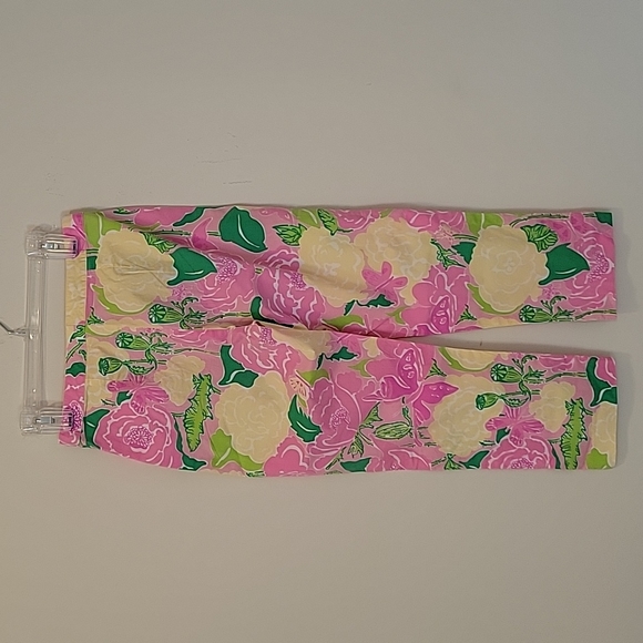 LILLY PULITZER Cropped Pink White Green Yellow Flower Print Pants Size 2 - Picture 4 of 13